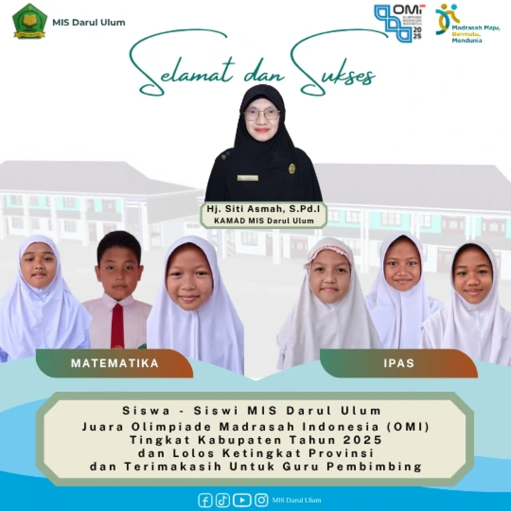 6 Orang Siswa/i MIS Darul Ulum Juara Olimpiade Madrasah Indonesia Tingkat Kabupaten